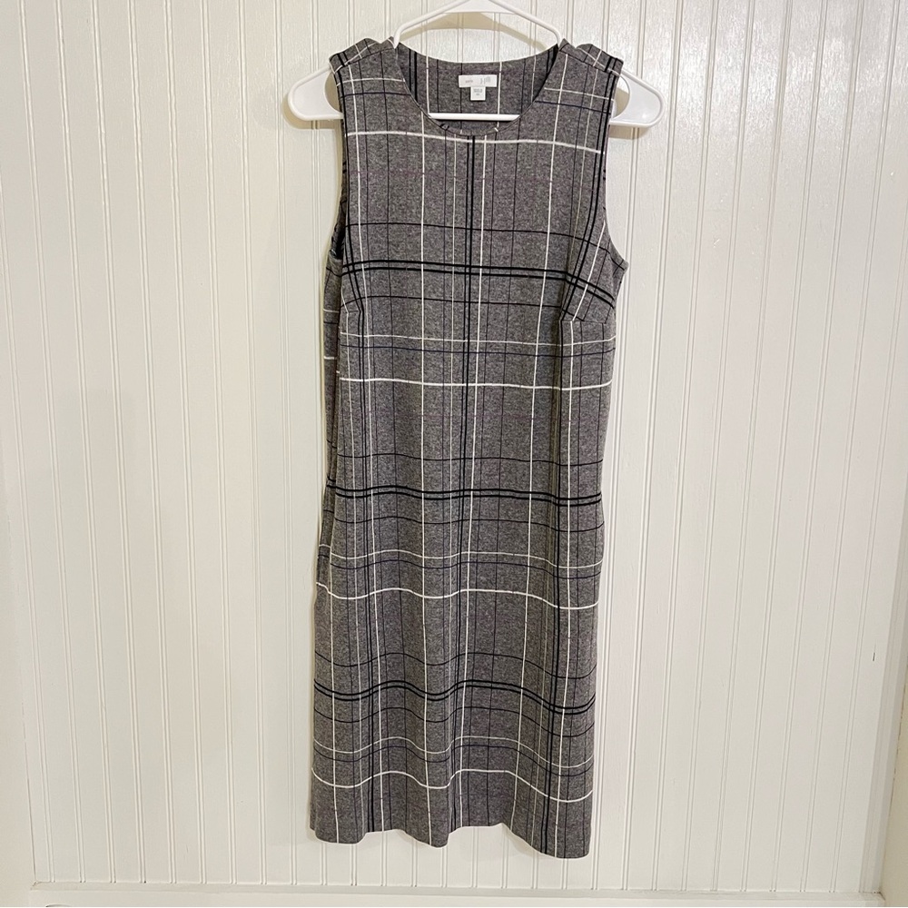 J. Jill Ponte knit gray plaid sleeveless Sheath Dress XS